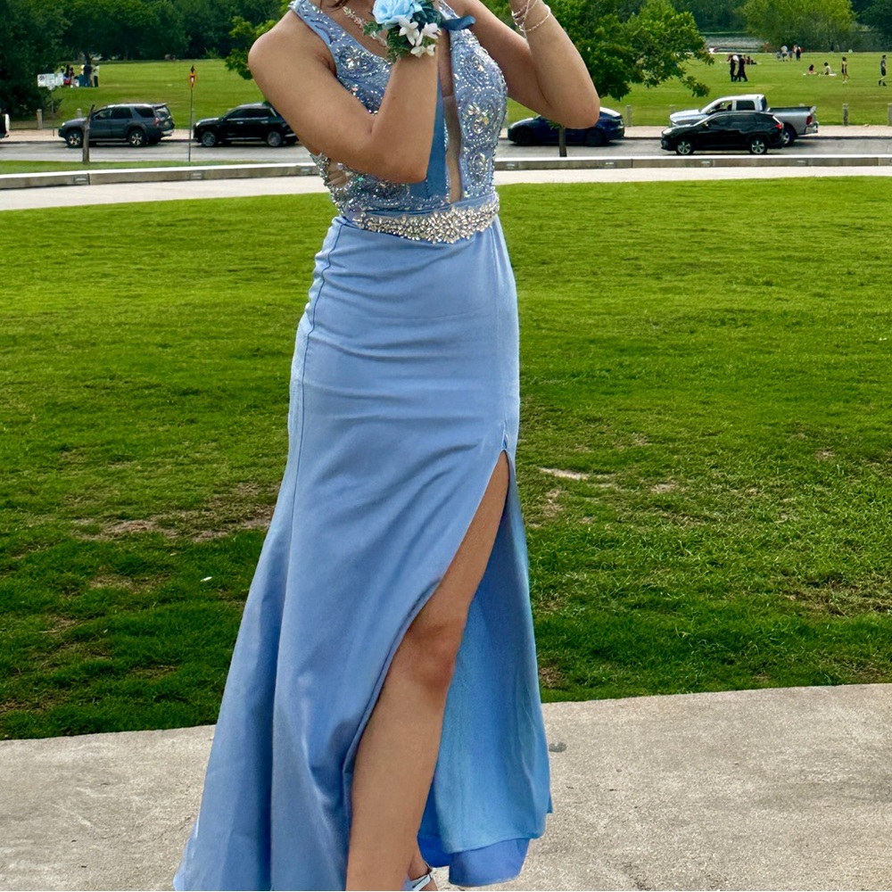 Val Stefani Sky Blue Gown with Silver Details